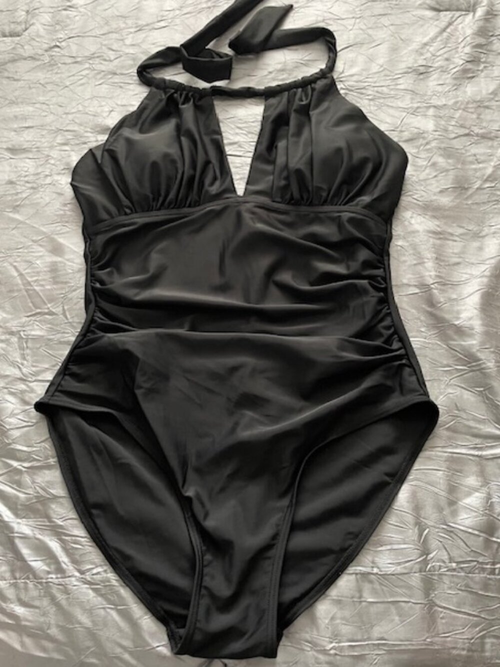 Smismivo Blk Tummy Control Swimwear Halter One Piece Slimming  Retro Style Sz L